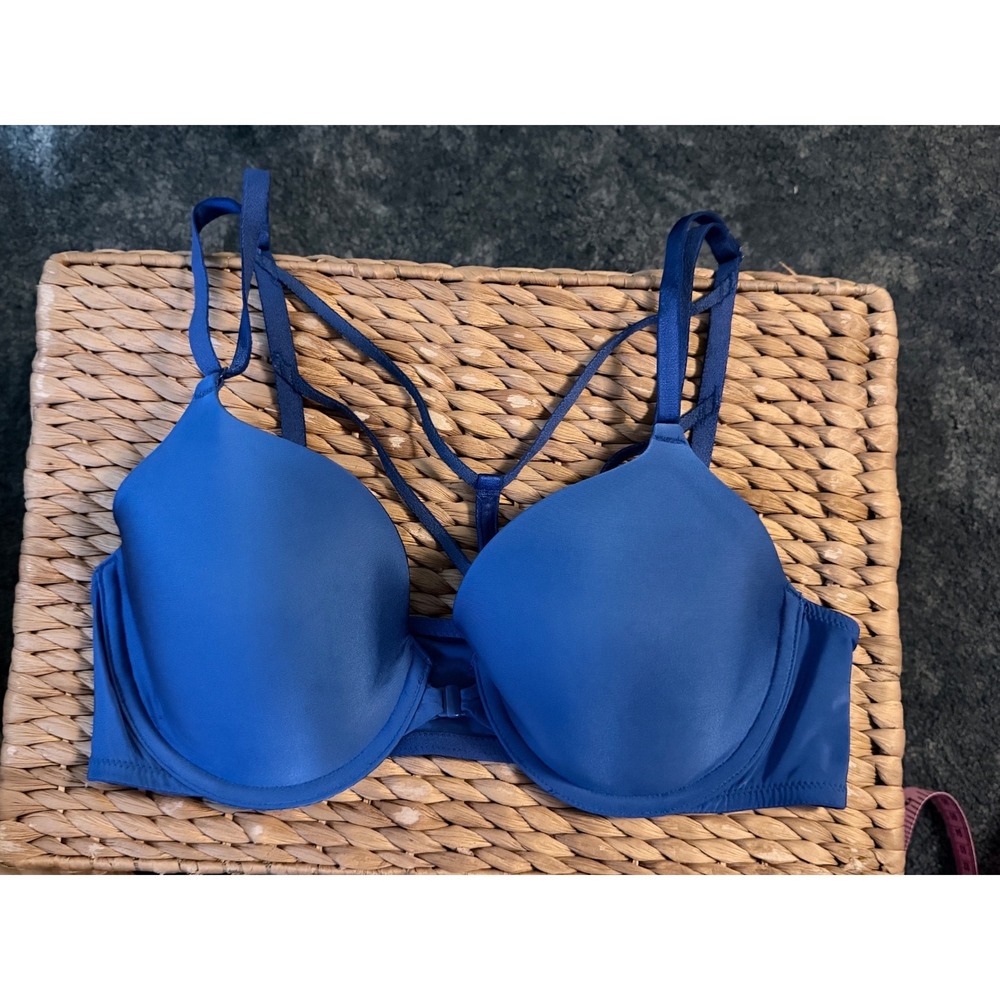 Victoria's Secret Bra Womens 32C Blue Excellent Lined Perfect Coverage T-Back